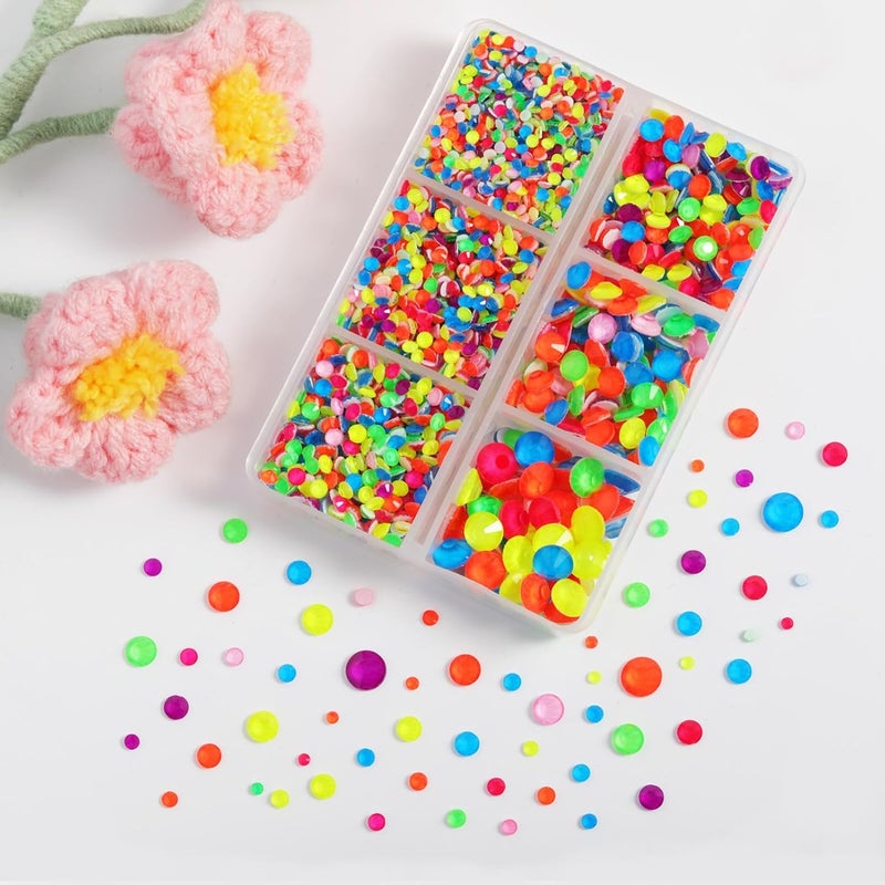 BEADSLAND Hotfix Rhinestones, 4000 PCS Rhinestones for Clothes Crafts Mixed 6 Sizes with Wax Pencil and Tweezers Kit, SS6-SS30, Neon Mix - Image 2